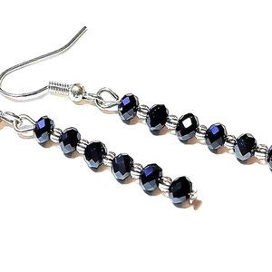 Blue Crystal Strand Earrings/ Crystal Strand Earrings/ Silver and Blue Earrings